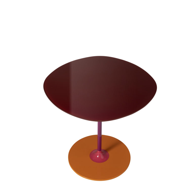 Burgundy Round Metal and Glass Side Table