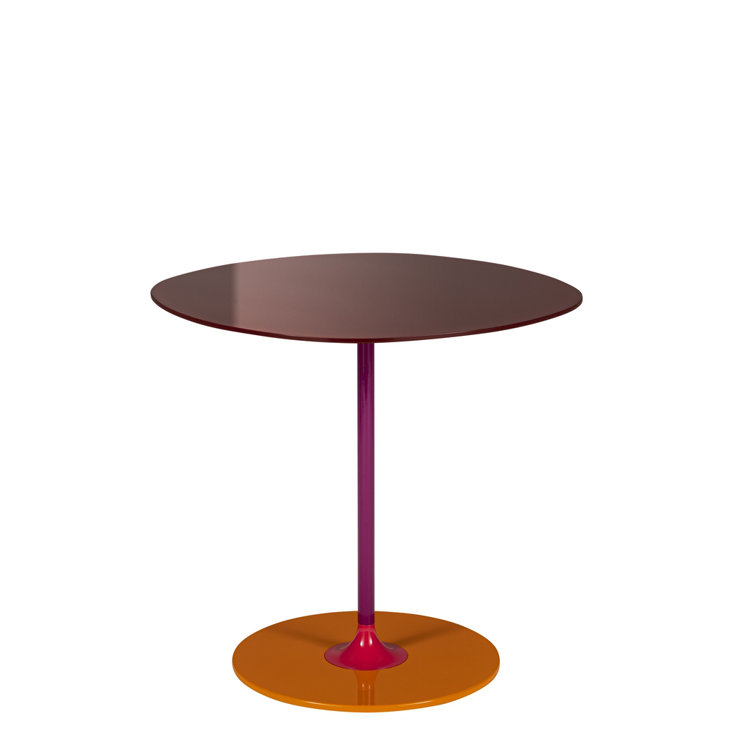 Burgundy Round Metal and Glass Side Table