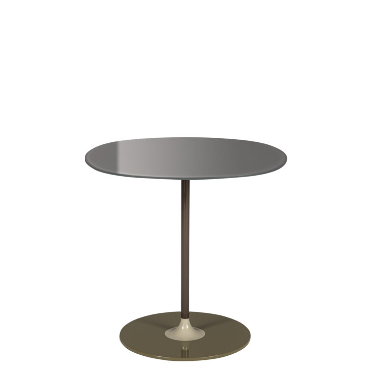 Gray Round Metal and Glass Side Table