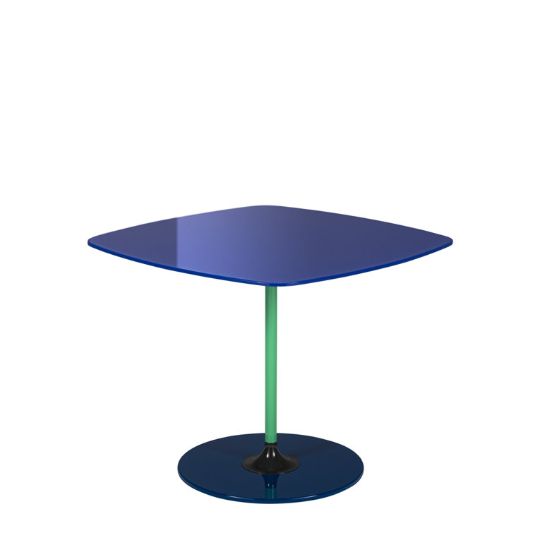 Thierry Blue Circular Tempered Glass & Steel Side Table
