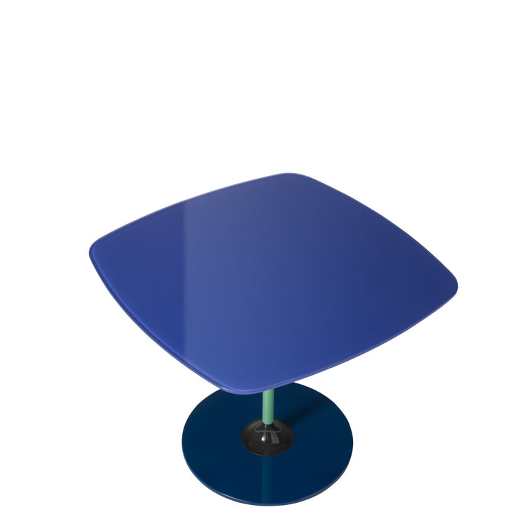 Thierry Blue Circular Tempered Glass & Steel Side Table
