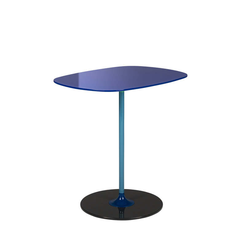 Lissoni Square Blue Glass & Metallic Side Table