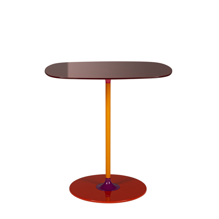 Burgundy Square Metal & Glass Petite Designer Table