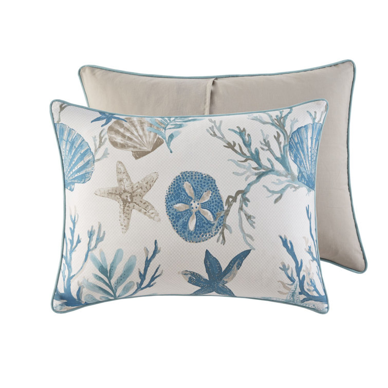 King Blue Cotton Coastal Comforter Set with Decorative Pillows