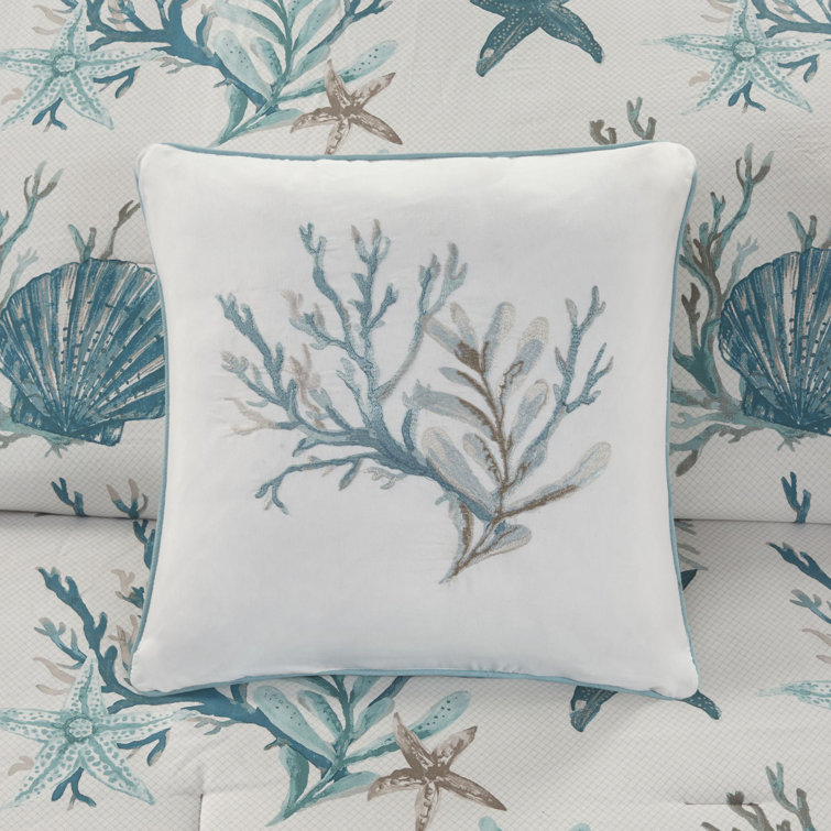 King Blue Cotton Coastal Comforter Set with Decorative Pillows