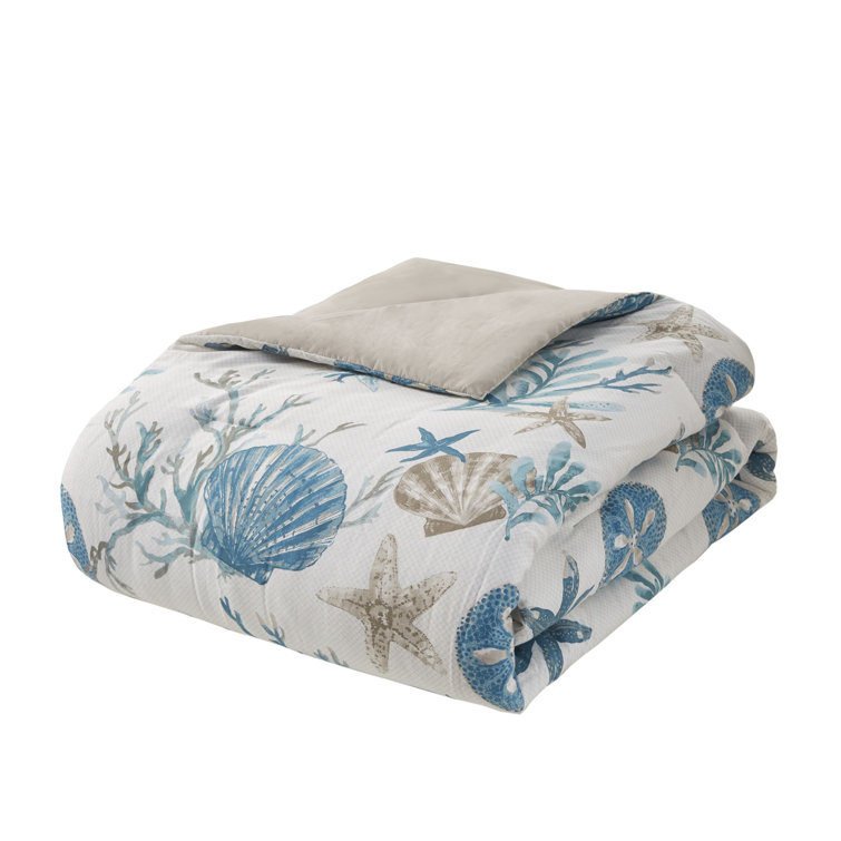 King Blue Cotton Coastal Comforter Set with Decorative Pillows
