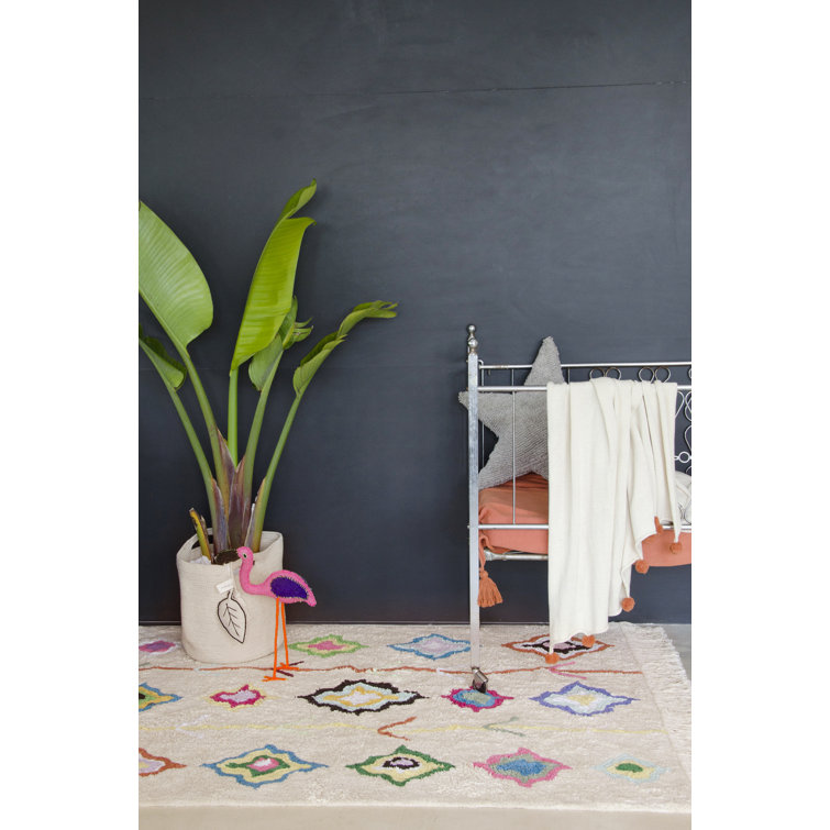 Handmade Ivory Cotton Wool Tufted Diamond Area Rug