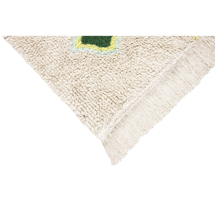 Handmade Ivory Cotton Wool Tufted Diamond Area Rug