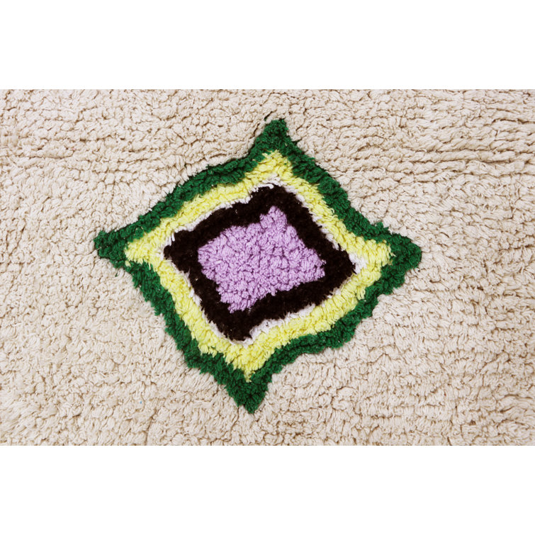 Handmade Ivory Cotton Wool Tufted Diamond Area Rug