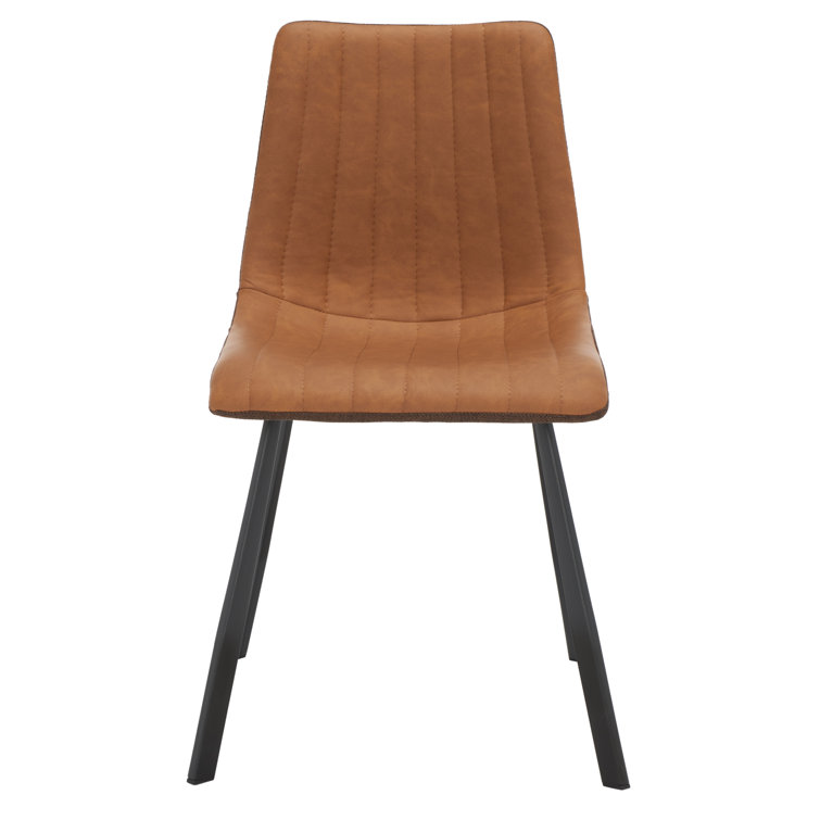 Brown Faux Leather Upholstered Side Chair with Metal Base