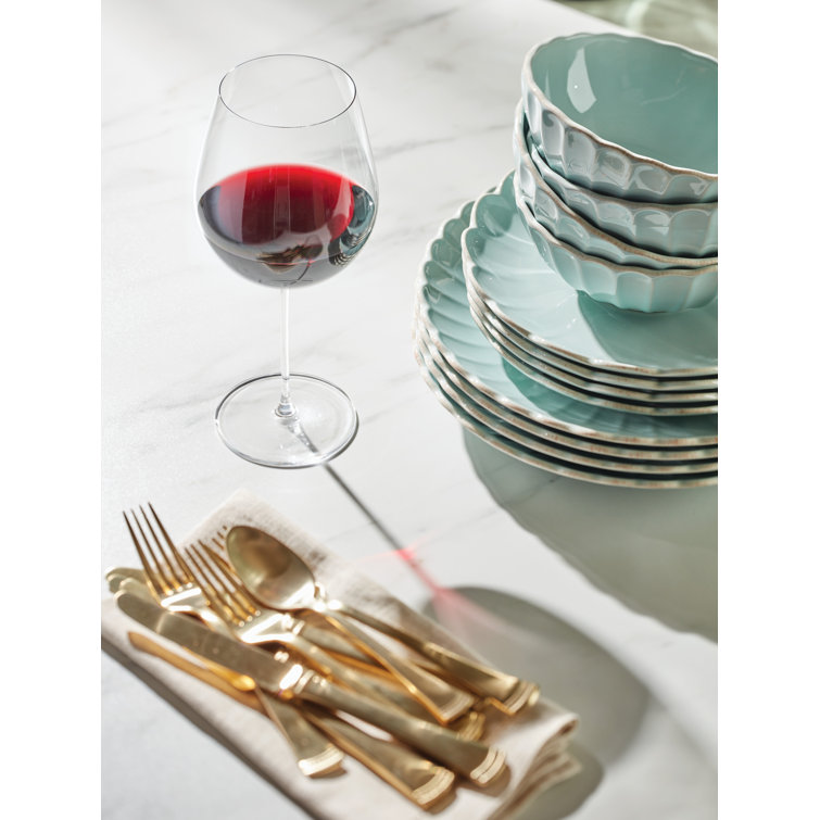 French Perle Ice Blue Ceramic 12-Piece Dinnerware Set