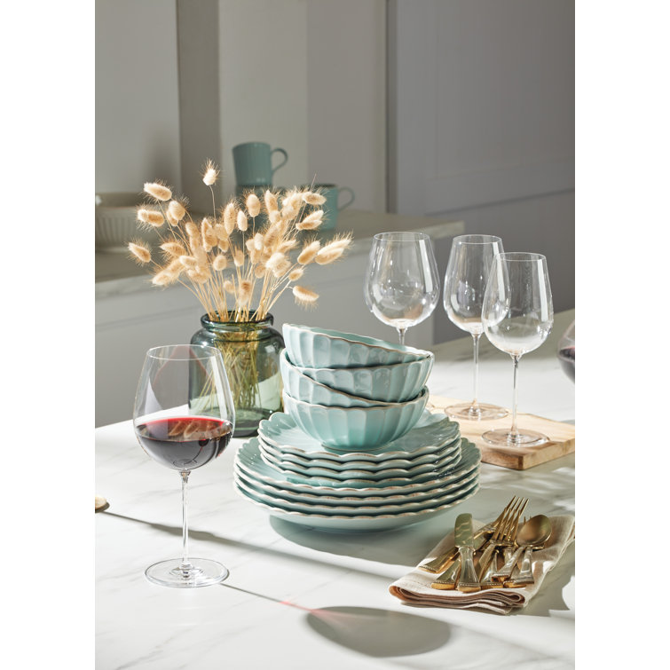 French Perle Ice Blue Ceramic 12-Piece Dinnerware Set