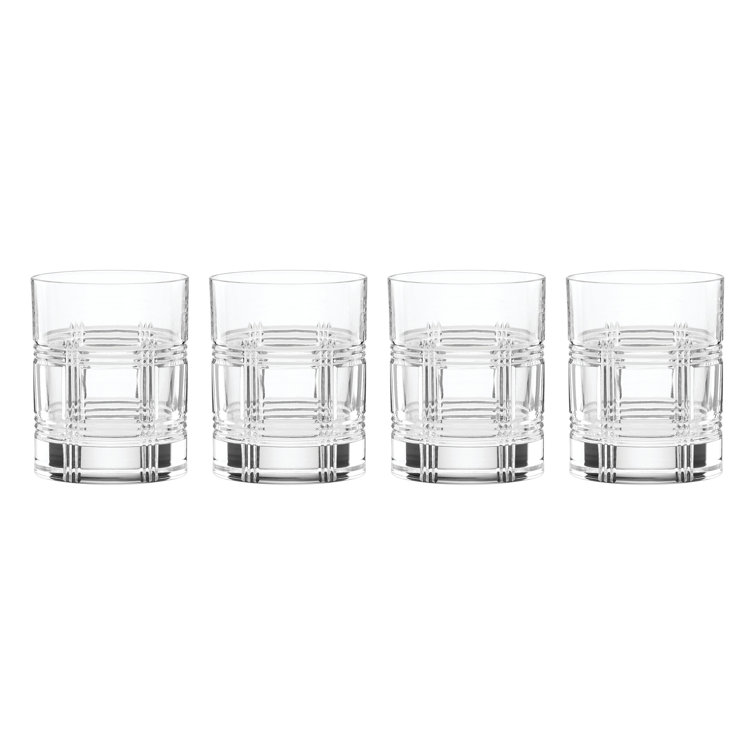Clear Geometric Crystal Old Fashioned Glass Set of 4