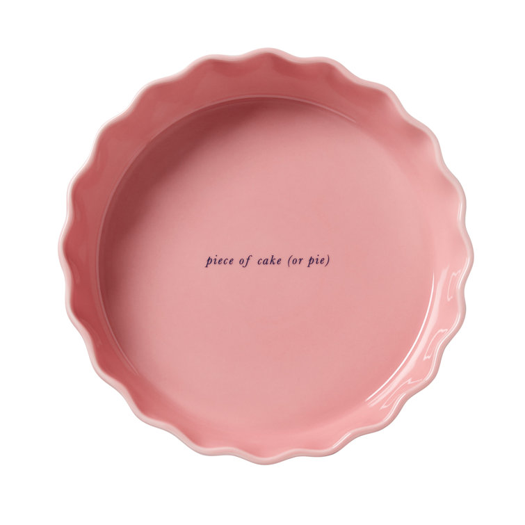 Pink Stoneware Pie Dish with Trim Embellishment