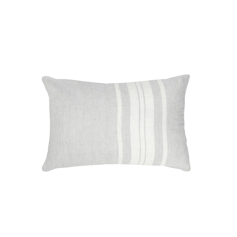 Light Grey and White So Soft Linen Lumbar Pillow with Feather Fill