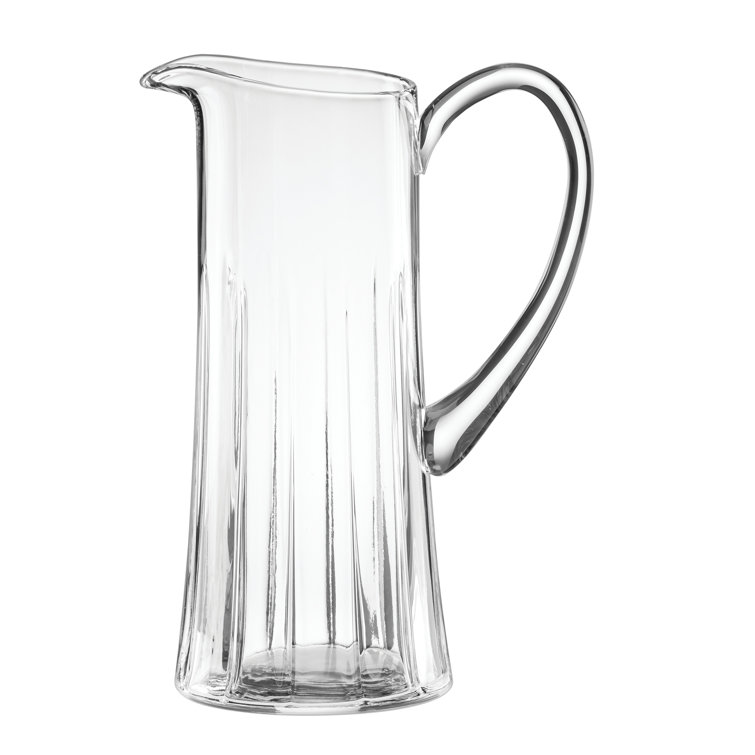 Clear Crystal Cut Embellished Glass Cylinder Pitcher