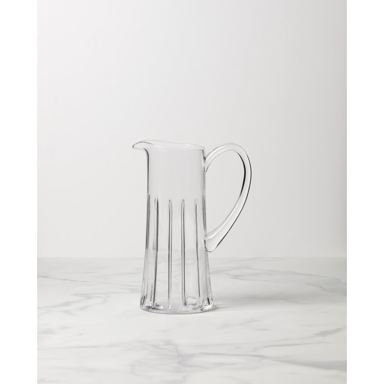 Clear Crystal Cut Embellished Glass Cylinder Pitcher