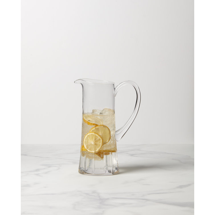 Clear Crystal Cut Embellished Glass Cylinder Pitcher