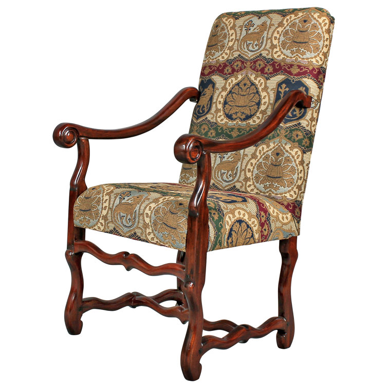 Mahogany High Back Upholstered Arm Chair