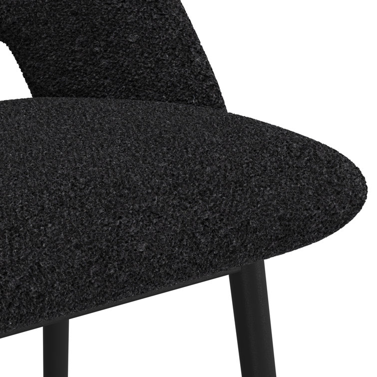 Black Boucle Upholstered Bar Stools with Powder-Coated Steel Legs