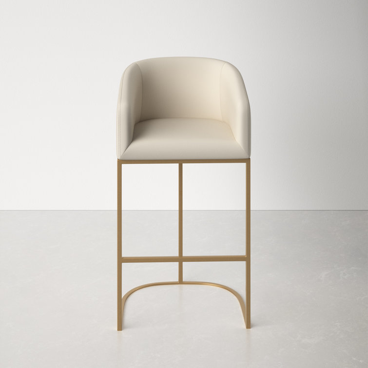 Cream Faux Leather Low Back Bar Stool with Gold Frame