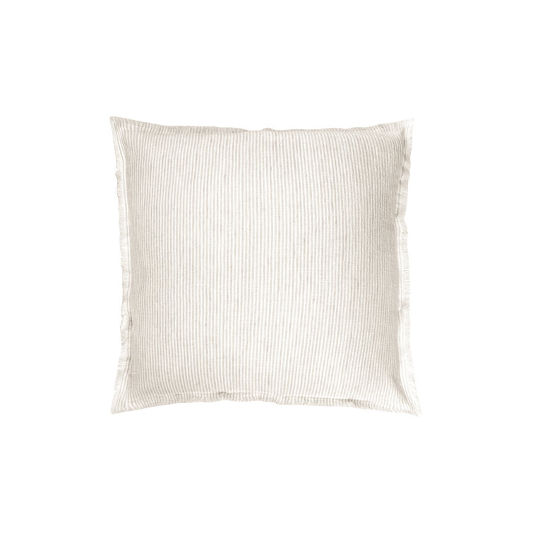 Natural Beige and White Pinstripe Fringed Linen Pillow 20x20
