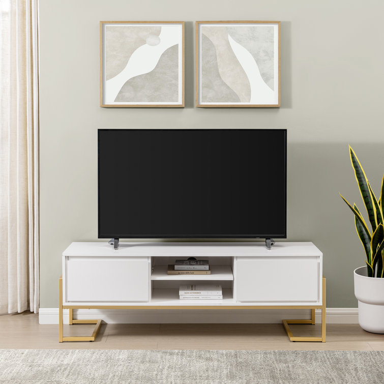 60" White Modern Wood Media Console with Cabinet