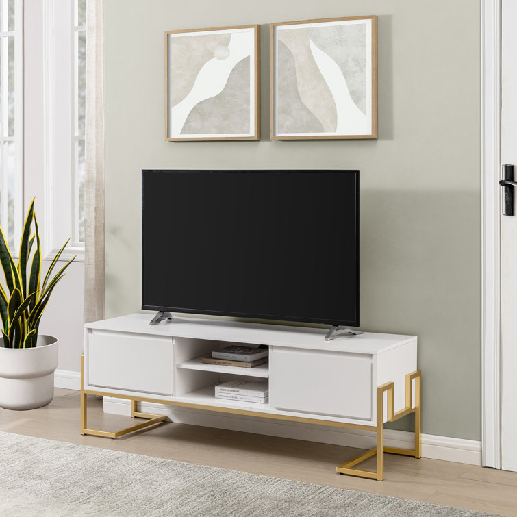 60" White Modern Wood Media Console with Cabinet