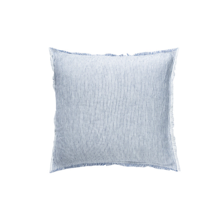 Chambray Blue and White Striped Linen Throw Pillow