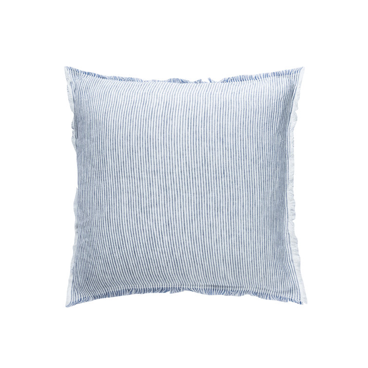 Blue and White Pinstripe Fringe Linen Pillow