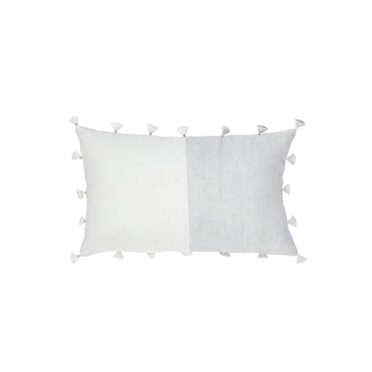 Light Gray Linen Tassel Throw Pillow, 13" x 13"