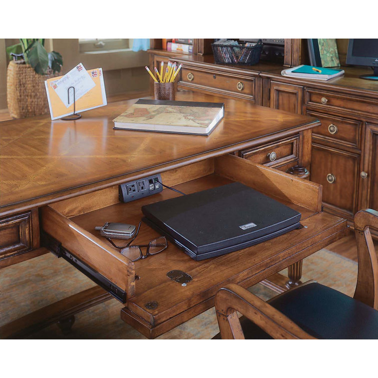 Traditional Brown Wood Home Office Desk with Power Outlet