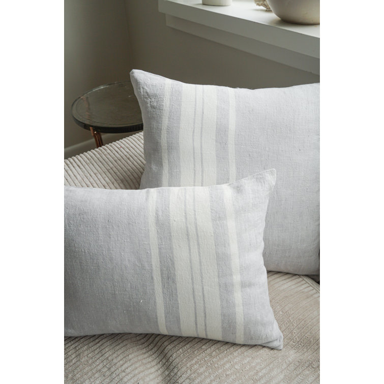 Light Grey and White Striped Linen Pillow