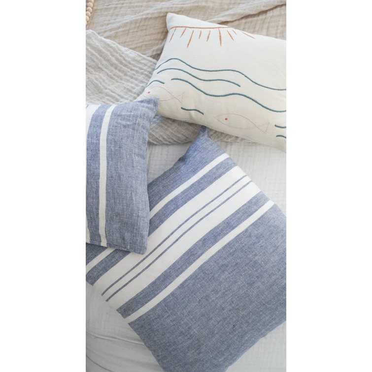 Light Grey and White Striped Linen Throw Pillow