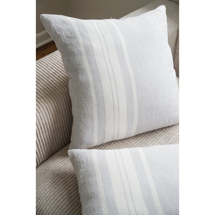 Light Grey and White Striped Linen Throw Pillow