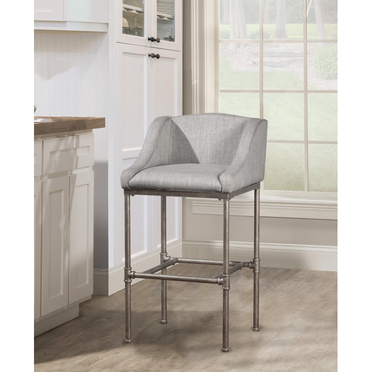 Dillon 27.7" Modern Industrial Gray Metal Bar Stool with Wingback Design