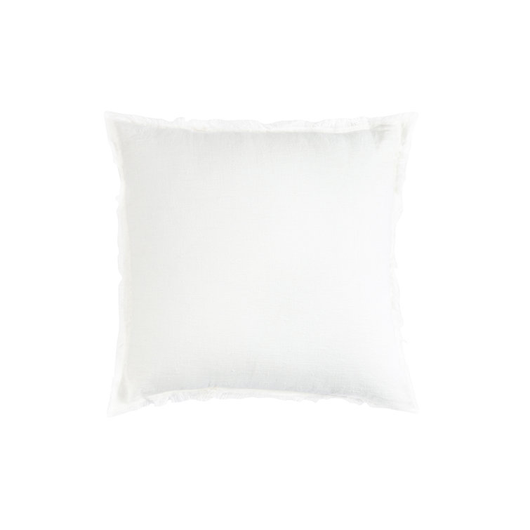 Bright White Linen Fringe Throw Pillow 20x20