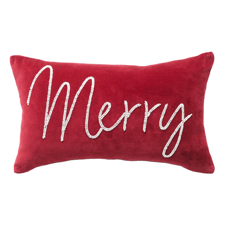 Red Velvet Merry Christmas Lumbar Throw Pillow