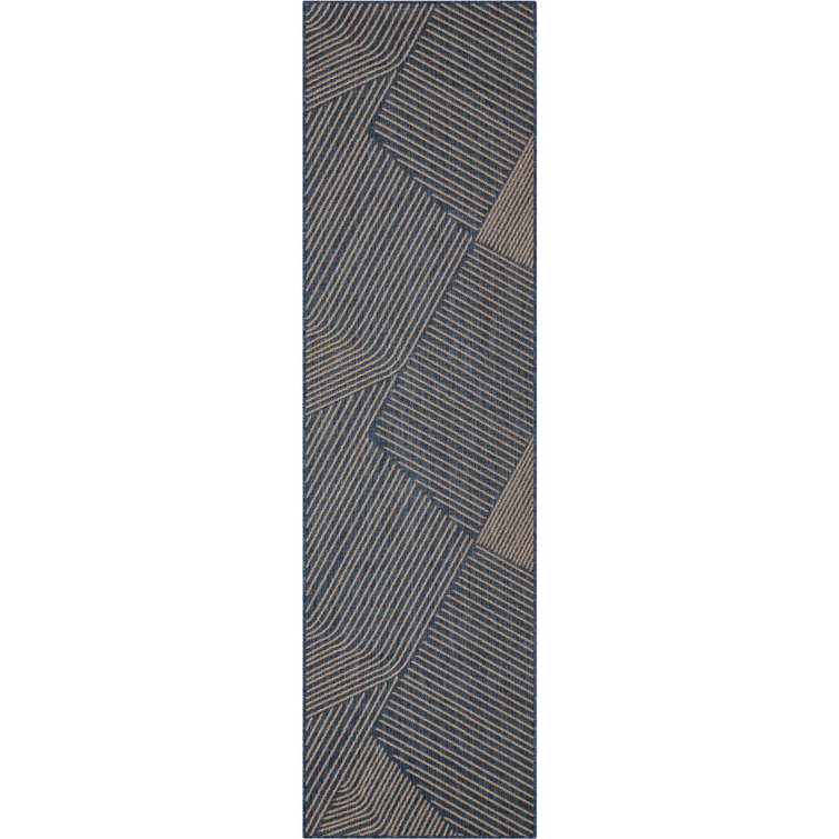 Linden Modern Blue Stripe Synthetic Runner Rug - 2'7" x 9'10"