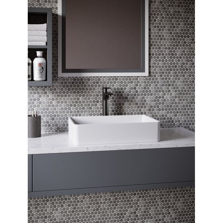 Matte White Acrylic 21" Rectangular Above-Counter Bathroom Sink with Matte Black Faucet