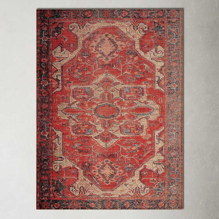 Red and Beige Stain-Resistant Synthetic Rectangular Rug