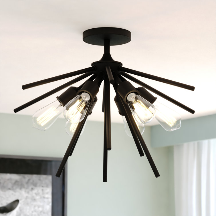 Matte Black Sputnik Semi-Flush Mount with Edison Filament Bulbs