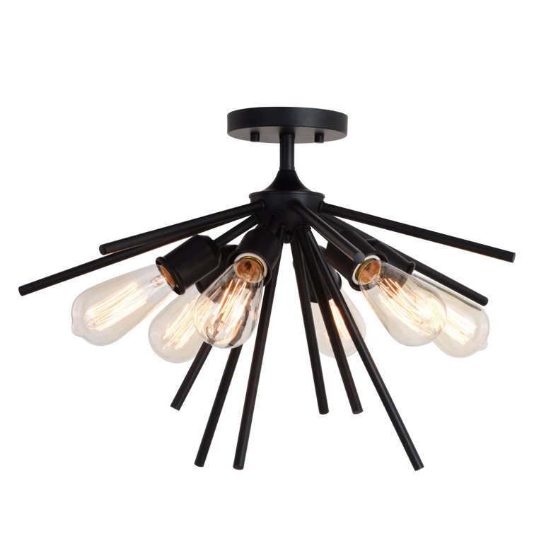 Matte Black Sputnik Semi-Flush Mount with Edison Filament Bulbs