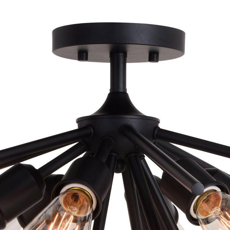 Matte Black Sputnik Semi-Flush Mount with Edison Filament Bulbs