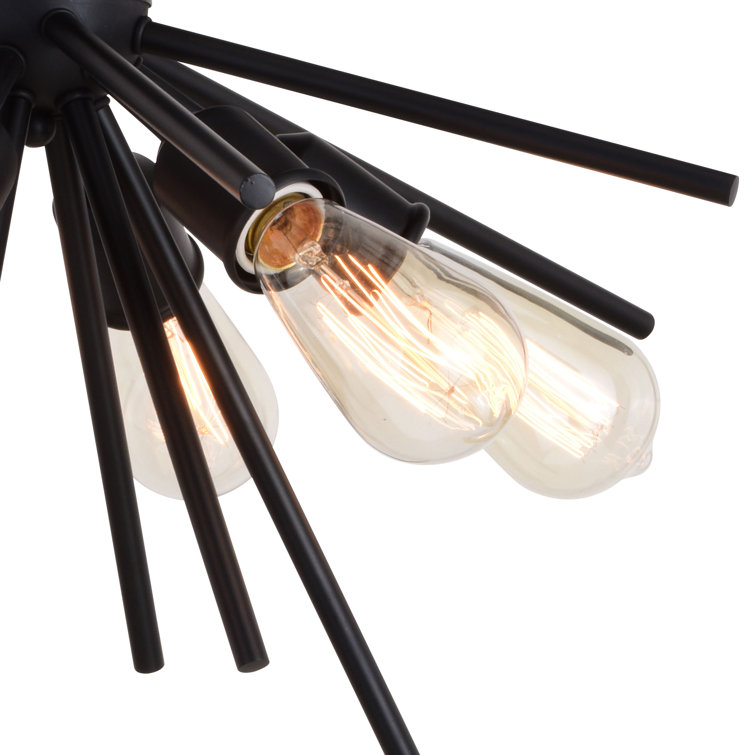 Matte Black Sputnik Semi-Flush Mount with Edison Filament Bulbs