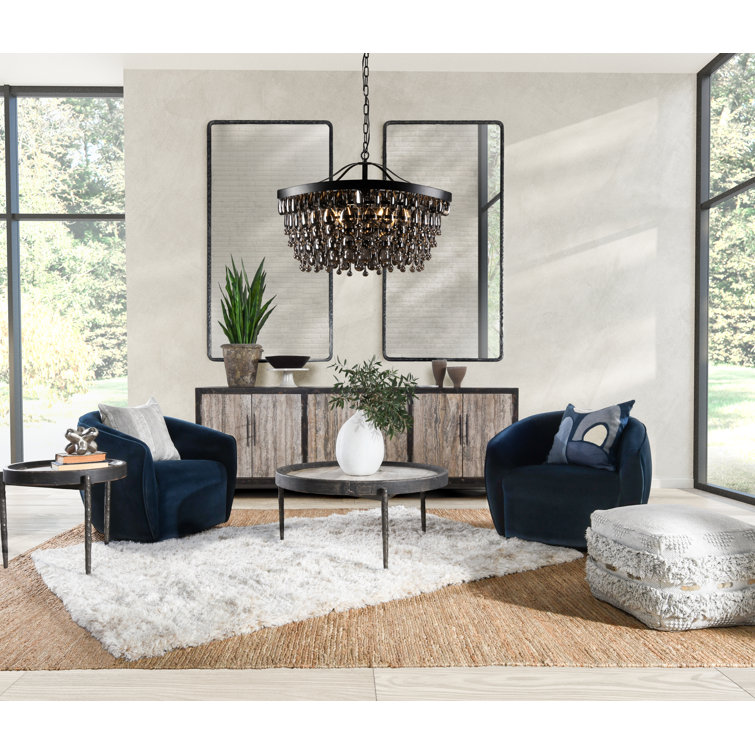 Black Iron and Crystal 7-Light Chandelier