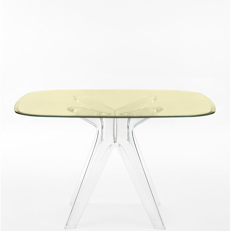 Starck Contemporary Square Glass Dining Table in Yellow