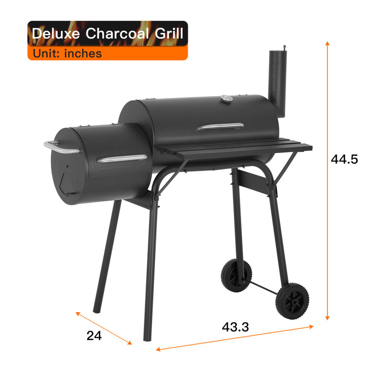 43'' Black Barrel Charcoal Grill with Smoker