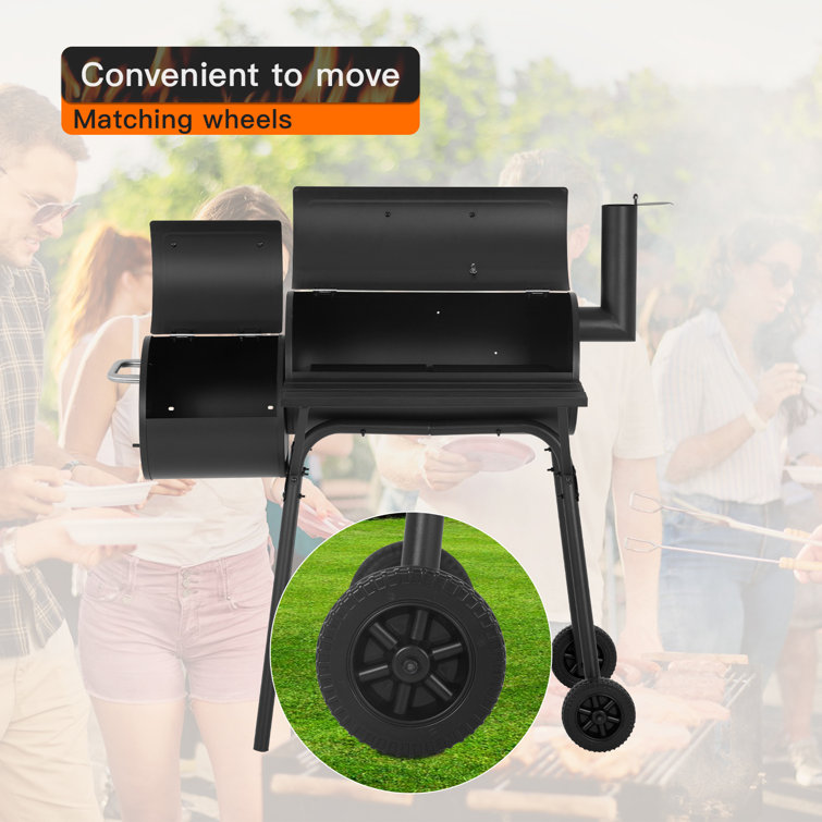 43'' Black Barrel Charcoal Grill with Smoker