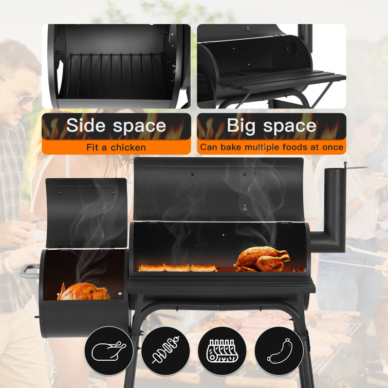 43'' Black Barrel Charcoal Grill with Smoker